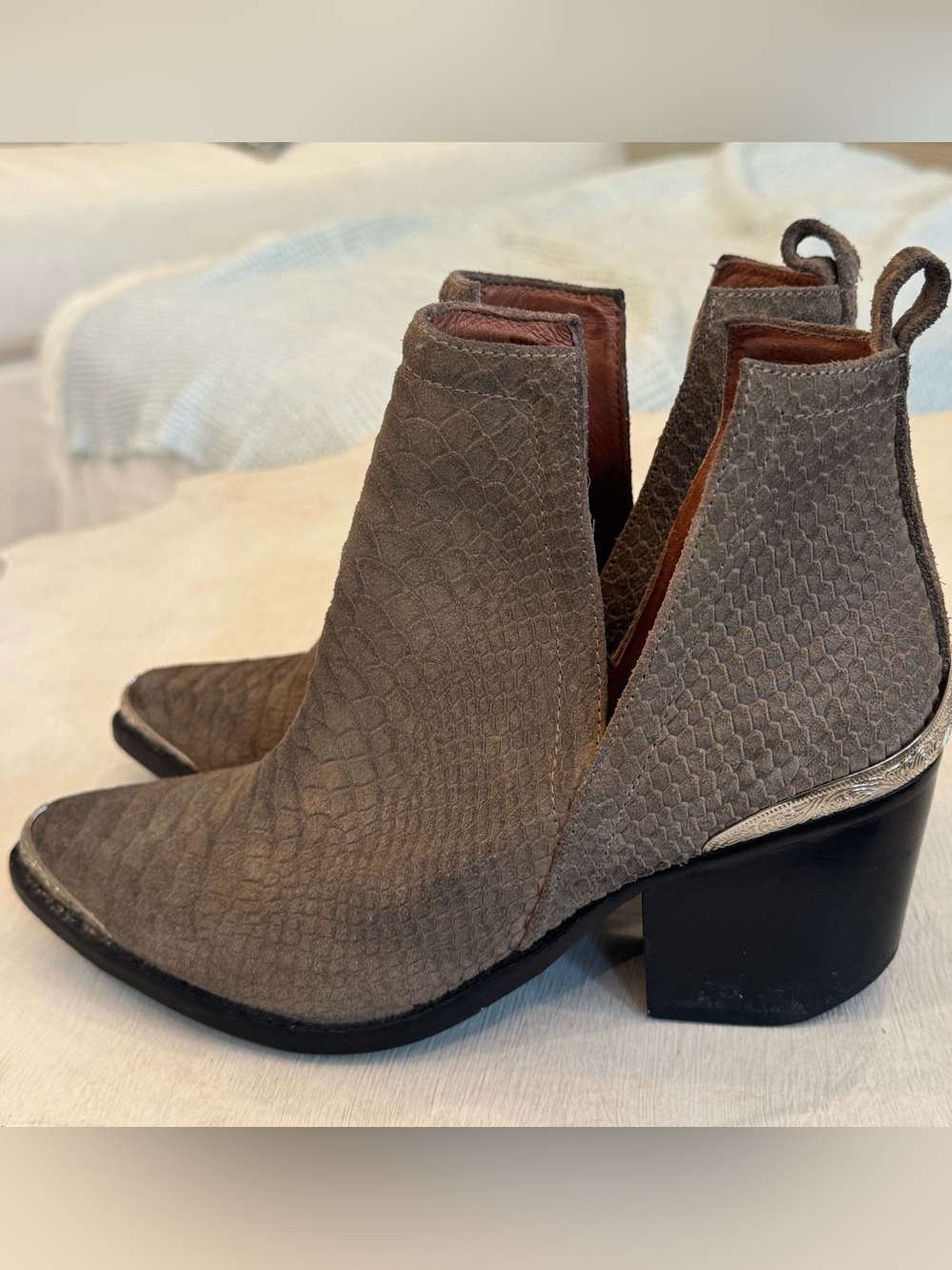 Jeffrey Campbell Taupe Suede Textured Ankle Booties